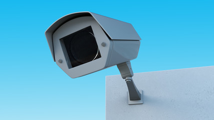 CCTV security camera on the wall. 3d illustration