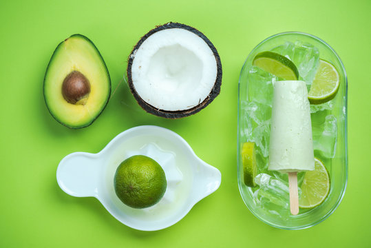 Avocado,coconut and lime popsicles