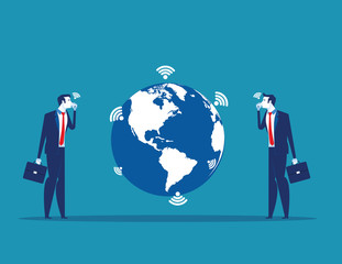 Business people and globe communicating. Concept business vector illustration.