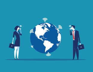 Business people and globe communicating. Concept business vector illustration.