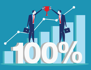 Successful business team presenting and financial chart. Concept business vector illustration.