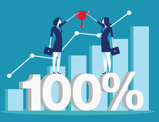 Successful business team presenting and financial chart. Concept business vector illustration.