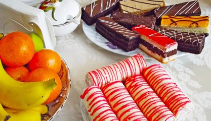 Delicious cakes for dessert.
