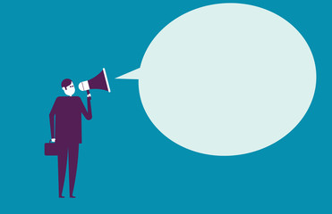 Businessman communication through megaphone. Vector illustration message business concept.