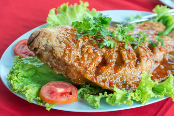 Fish fried with Chili Sweet Sauce, Thai food