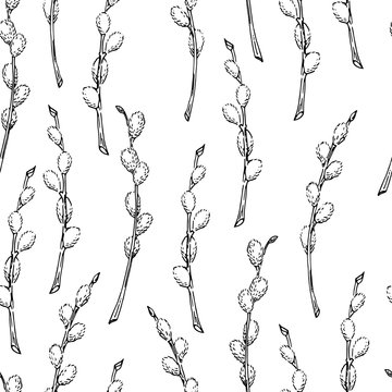 Seamless Willow Branches Pattern In Vector EPS8