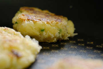 Close up Homemade   Potato Cakes with Cream Cheese Dips. (selective Focus)