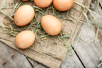 organic eggs on burlap
