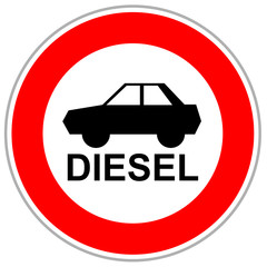 Red traffic sign restricting diesel cars to enter