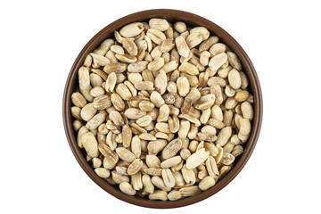 Peeled peanuts in a plate, isolated