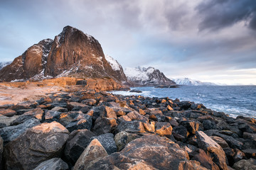 Seascape during sunrise. Beautiful natural landscape on the seashore