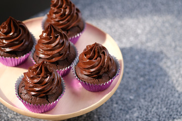 Close up Homemade   Caramel and Chocolate Cupcakes. (selective Focus)