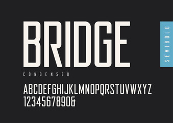 Condensed semibold retro sans serif. Vector typefaces, uppercase