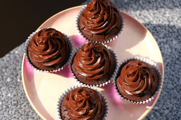 Close up Homemade   Caramel and Chocolate Cupcakes. (selective Focus)