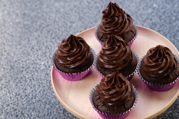 Close up Homemade   Caramel and Chocolate Cupcakes. (selective Focus)