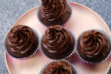 Close up Homemade   Caramel and Chocolate Cupcakes. (selective Focus)