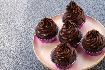 Close up Homemade   Caramel and Chocolate Cupcakes. (selective Focus)