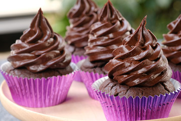 Close up Homemade   Caramel and Chocolate Cupcakes. (selective Focus)