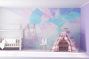 Child new wigwam in child bedroom 3d rendering