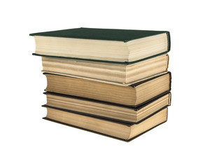 stack of old books on white isolated background