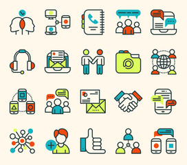 Thin lines business communication connection vector icons outline set of big data center group cloud computing system internet protection password access technical instrument illustration