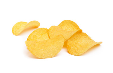 Salted potato chips isolated on white background