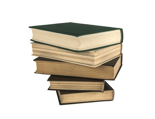 stack of old books on white isolated background