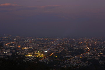 Chiang Mai city view at evening with sunbeam area highlight background, Thailand concept