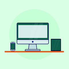  device icon. Computer monitor, smart phone, computer, tablet . Vector illustration.
