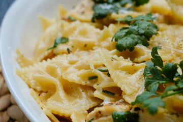 Close up Homemade   Chicken Alfredo Pasta. (selective Focus)