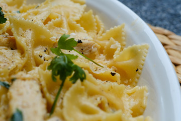 Close up Homemade   Chicken Alfredo Pasta. (selective Focus)