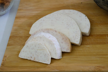 Close up Taro Raw. (selective Focus)
