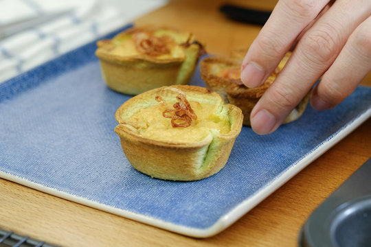 Close up Homemade    Taro Custard in Taro Toast Tarts. (selective Focus)