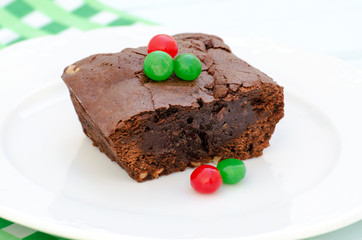 Brownie with colorful balls - macro