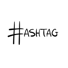 Black vector hand drawn hashtag sign as letter h in word hashtag. Sketch outline hash symbol, logotype for modern social media design - obrazy, fototapety, plakaty