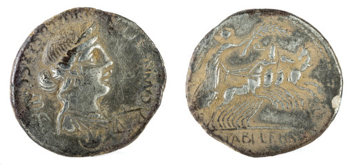 Roman Republic Coin. Ancient Roman silver denarius of the family Annia.