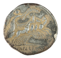 Roman Republic Coin. Ancient Roman silver denarius of the family Annia. Reverse.