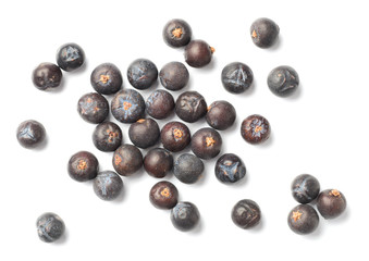 dried juniper berries isolated on white, top view