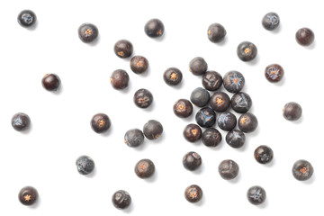 dried juniper berries isolated on white, top view