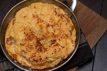 Close up Homemade Spicy Omelet Souffle. (selective Focus)