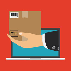 The hand that is holding the parcel. Delivery concept. Vector illustration