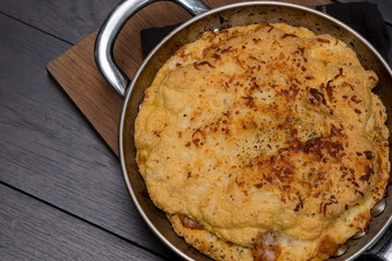 Close up Homemade Spicy Omelet Souffle. (selective Focus)