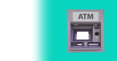 ATM for money withdrawal with light blue gradient background