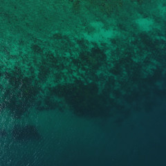 Aerial top drone view of transparent sea water surface