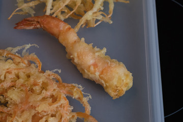 Close up Homemade    tempura shrimp . (selective Focus)