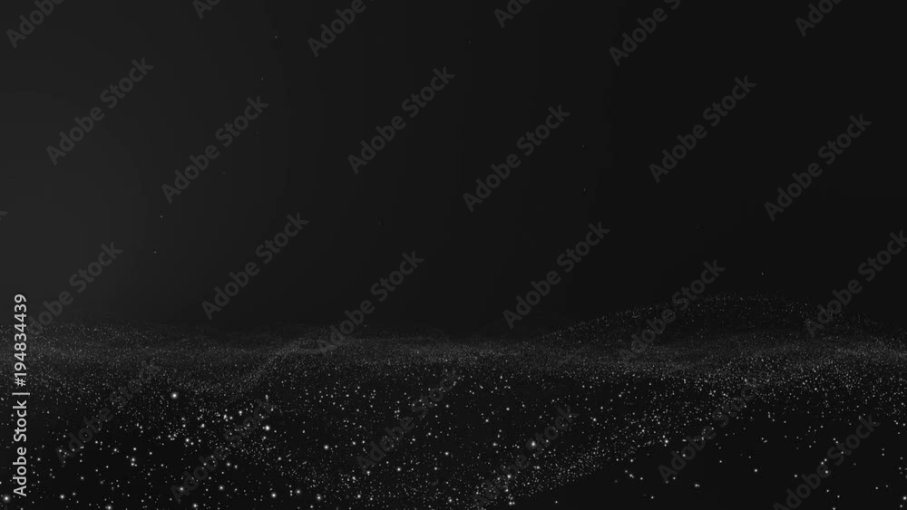 Poster animation ,motion abstract background with white pattern particles on black background.