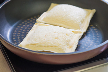close up Home Made Grilled Crab Stick and Ebiko Sandwiches.(selective Focus)