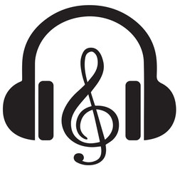 Headphone icon with music symbol
