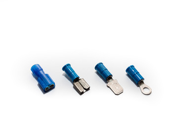 Electrical wire connector, Butt Splice connector, Ferrules, Fork Terminal, Pin Terminal, Ring Terminal, Wire Disconnect on white background.