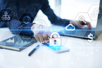 Data protection, Cyber security, information safety and encryption. internet technology and...